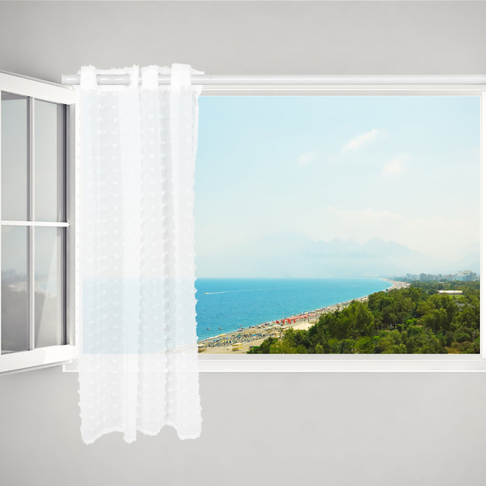 Kitchen Decor Lighting - White Dot Sheer Curtain Light Filtering