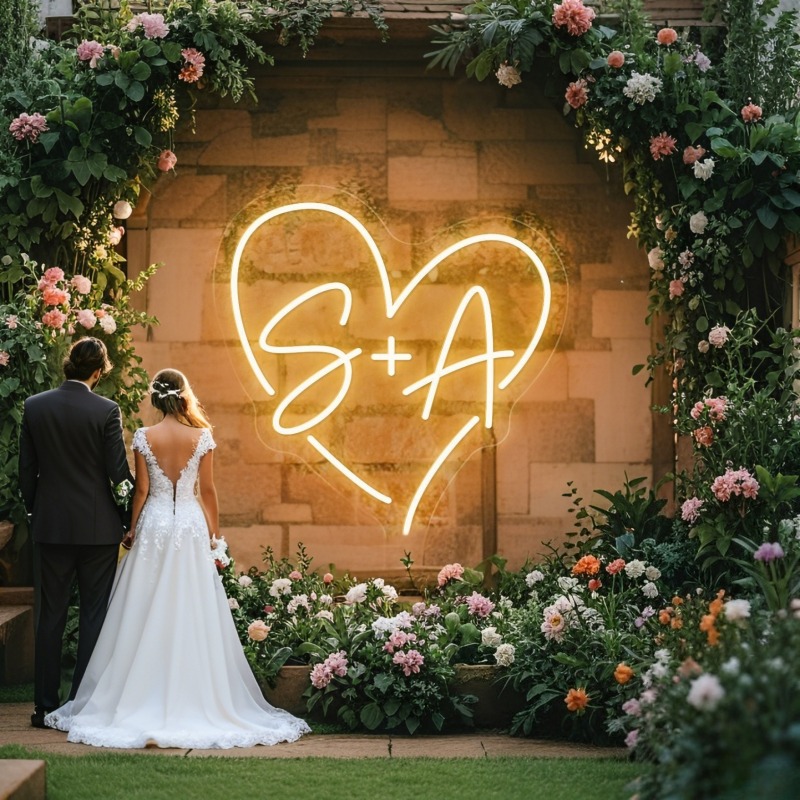 Lighting Decor Items - Custom Initials Heart LED Neon Sign,