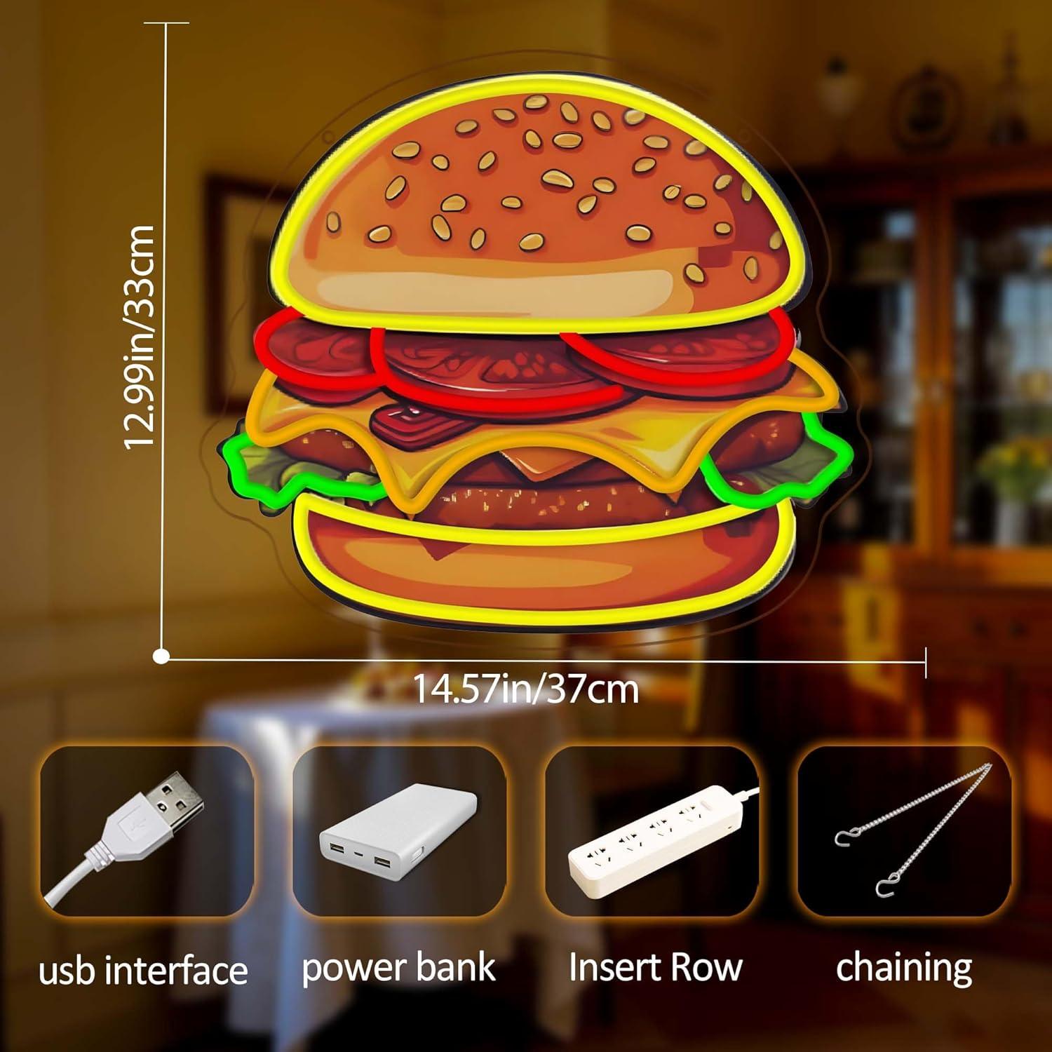 Burger Neon Sign LED Hamburger - đánh giá và giá Kitchen Decor Lighting